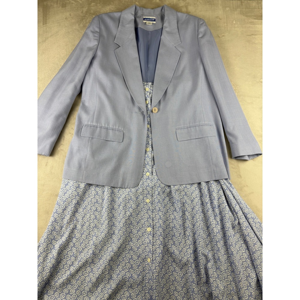 Pendleton Classic Womens 14 Blue Linen Blend Blazer and Skirt Set USA Made